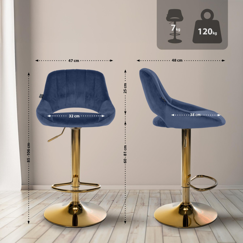 Coppia di sgabelli da bar Milet in velluto blu G