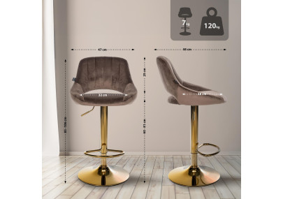 Ensemble de 2 tabourets de bar Milet en velours marron clair