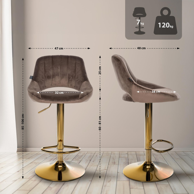 Ensemble de 2 tabourets de bar Milet en velours G brun