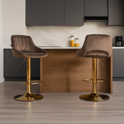 Ensemble de 2 tabourets de bar Milet en velours G brun