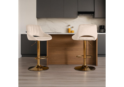 Coppia di sgabelli da bar Milet in velluto color crema G