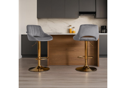 Lot de 2 tabourets de bar Milet en velours gris foncé