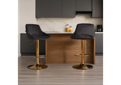 Conjunto de 2 taburetes de bar Milet en terciopelo G negro