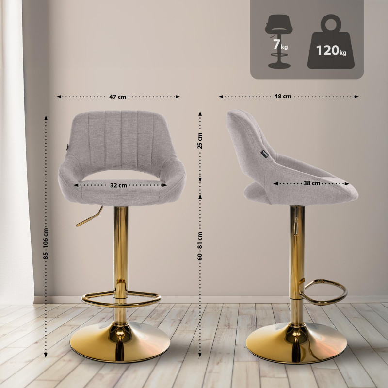 Ensemble de 2 tabourets de bar Milet en tissu G gris