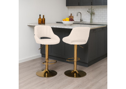 Ensemble de 2 tabourets de bar Milet en tissu crème.