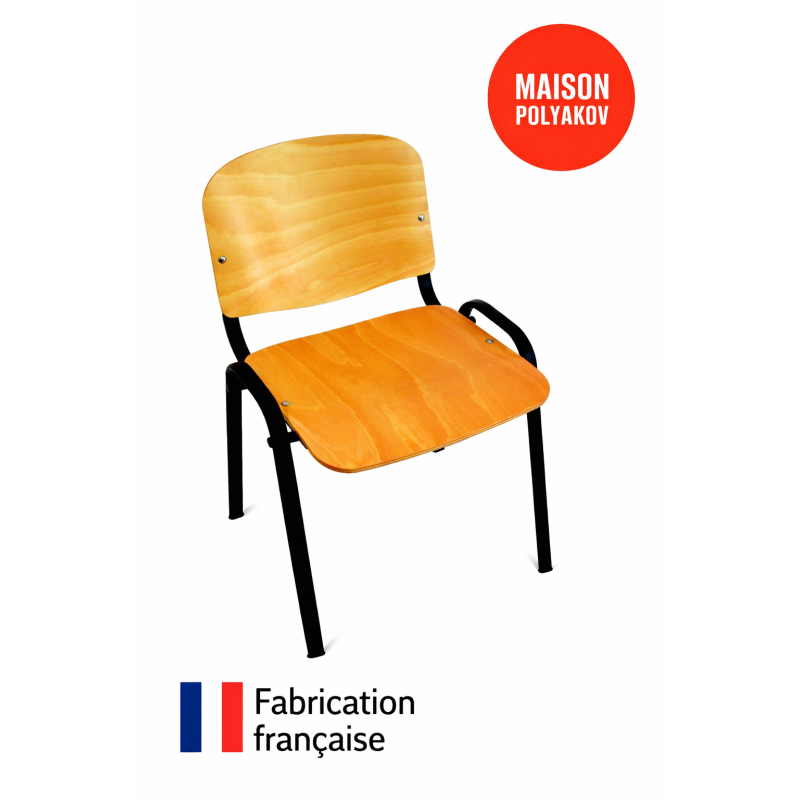 Chaise visiteur en bois clair et métal noir – Fabrication française – Pour Salle d’attente et réunion – Villeneuve