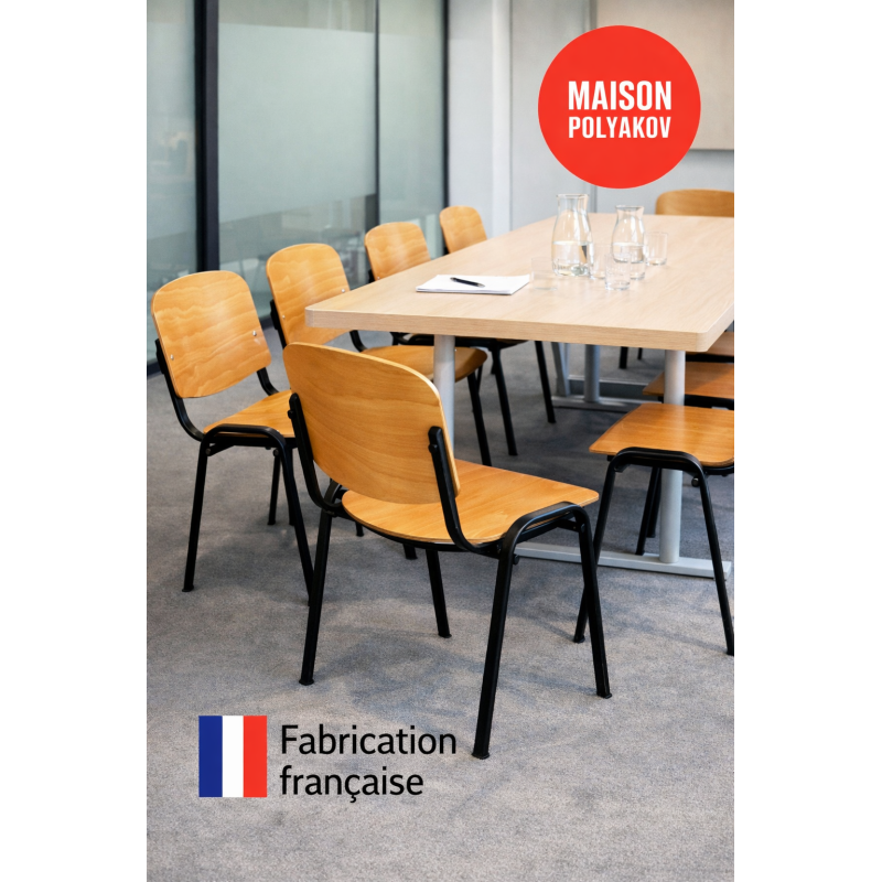 Chaise visiteur en bois clair et métal noir – Fabrication française – Pour Salle d’attente et réunion – Villeneuve