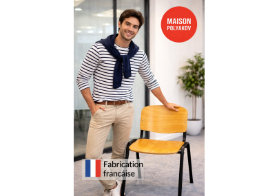 Sedia visitatore legno chiaro e metallo nero – Produzione francese – Sala d’attesa e riunioni – Villeneuve