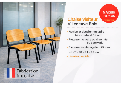 Sedia visitatore legno chiaro e metallo nero – Produzione francese – Sala d’attesa e riunioni – Villeneuve