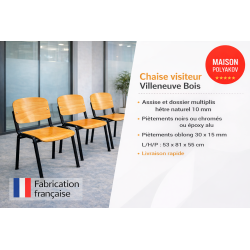 Chaise visiteur en bois clair et métal noir – Fabrication française – Pour Salle d’attente et réunion – Villeneuve