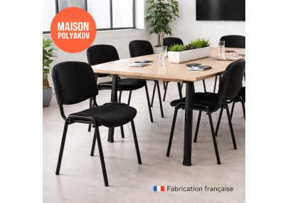 Chaise visiteur bureau noire en tissu rembourré – Fabrication française – Salle d’attente, réunion et conférence – Villeneuve