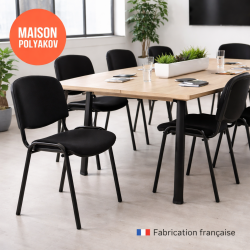 Silla de visitante para oficina negra en tela acolchada – Fabricación francesa – Sala de espera, reunión y conferencia – Villene