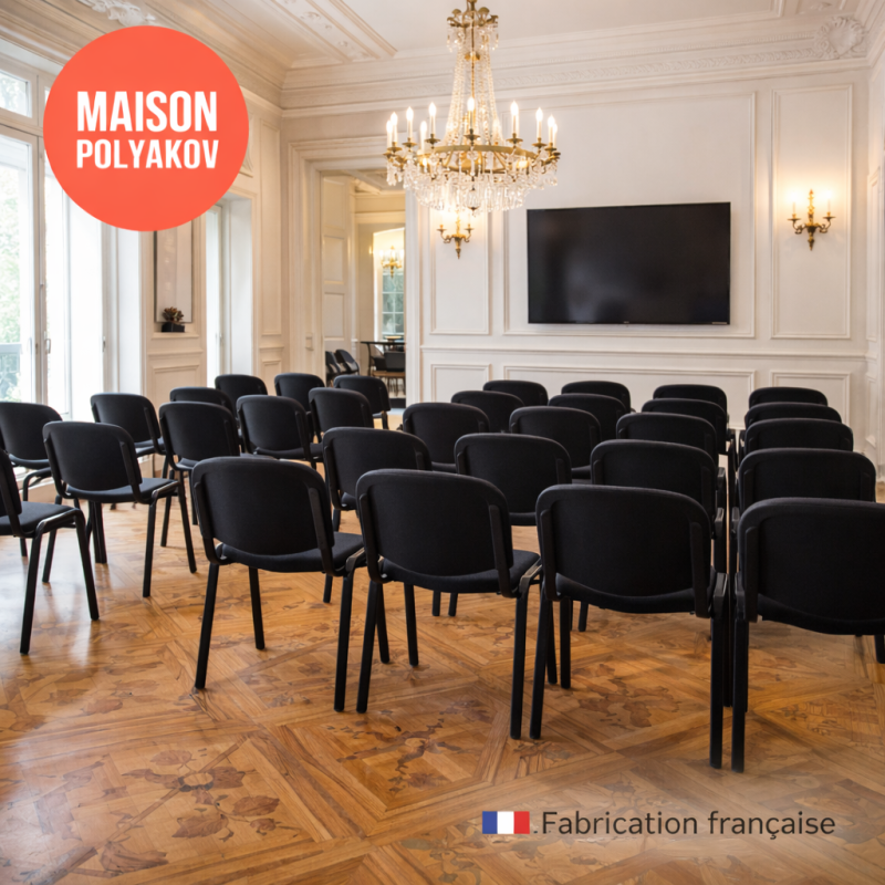 Chaise visiteur bureau noire en tissu rembourré – Fabrication française – Salle d’attente, réunion et conférence – Villeneuve