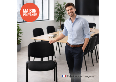 Chaise visiteur bureau noire en tissu rembourré – Fabrication française – Salle d’attente, réunion et conférence – Villeneuve