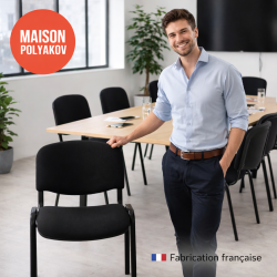 Silla de visitante para oficina negra en tela acolchada – Fabricación francesa – Sala de espera, reunión y conferencia – Villene