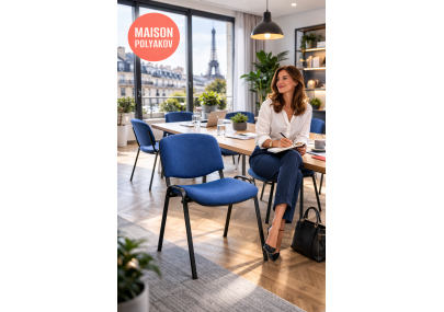 Chaise visiteur bureau bleue en tissu rembourré – Salle d’attente, réunion et conférence – Villeneuve