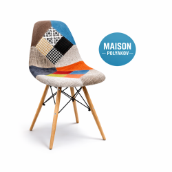 Silla Eiffel Patchwork Multicolor – Asiento Acolchado, Patas de Madera Maciza y Estilo Bohemio Chic