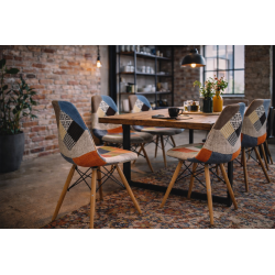 Silla Eiffel Patchwork Multicolor – Asiento Acolchado, Patas de Madera Maciza y Estilo Bohemio Chic