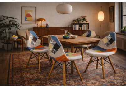 Chaise Eiffel Patchwork Multicolore – Assise Rembourrée, Bois Massif & Style Bohème Chic