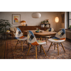 Chaise Eiffel Patchwork Multicolore – Assise Rembourrée, Bois Massif & Style Bohème Chic