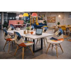 Silla Eiffel Patchwork Multicolor – Asiento Acolchado, Patas de Madera Maciza y Estilo Bohemio Chic