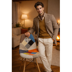 Silla Eiffel Patchwork Multicolor – Asiento Acolchado, Patas de Madera Maciza y Estilo Bohemio Chic