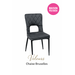 Chaise Bruxelles Velours Capitonnée Taupe – Pieds Métal Noir