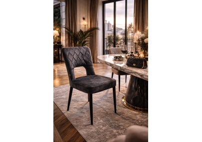 Cadeira Bruxelas Capitoneada Taupe – Pés em Metal Preto