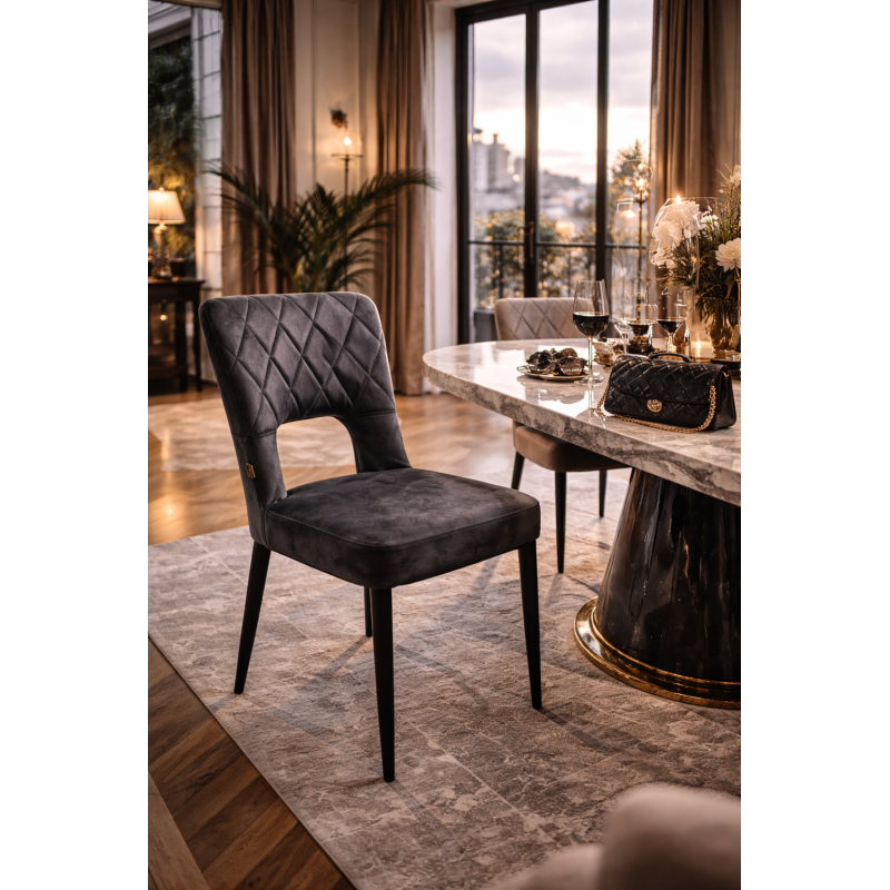 Silla Bruselas Capitoneada Taupe – Patas de Metal Negro