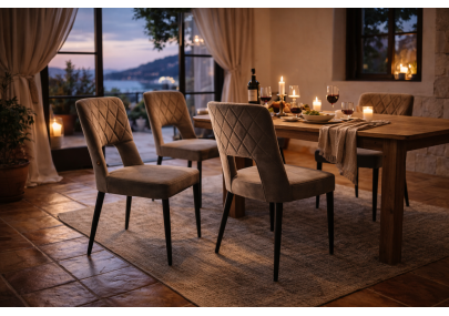 Silla Bruselas Capitoneada Taupe – Patas de Metal Negro