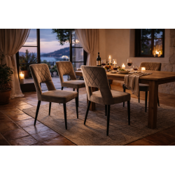 Chaise Bruxelles Velours Capitonnée Taupe – Pieds Métal Noir