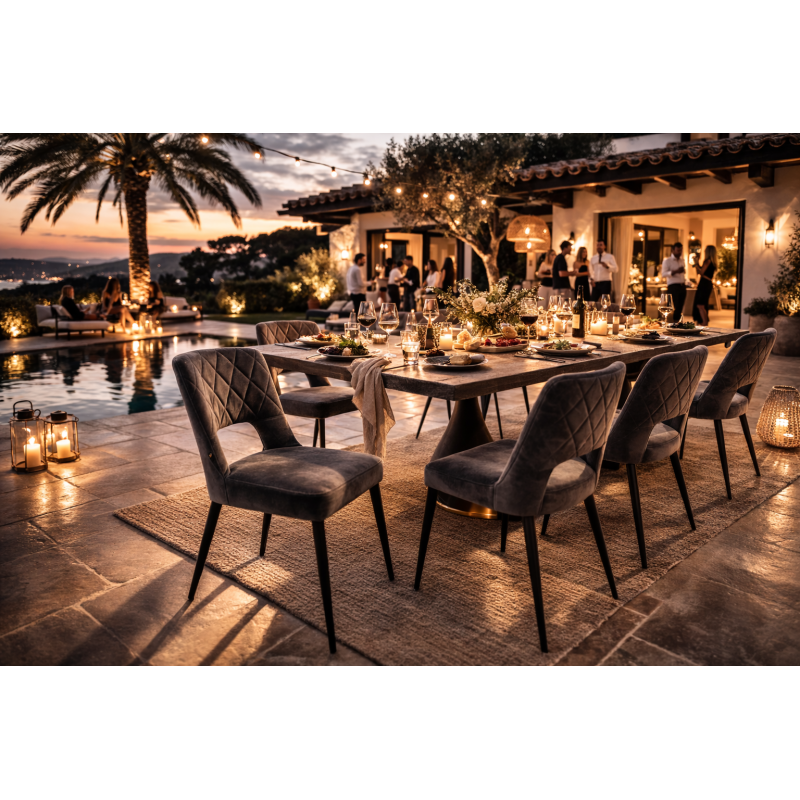 Cadeira Bruxelas Capitoneada Taupe – Pés em Metal Preto