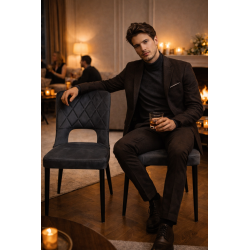 Silla Bruselas Capitoneada Taupe – Patas de Metal Negro