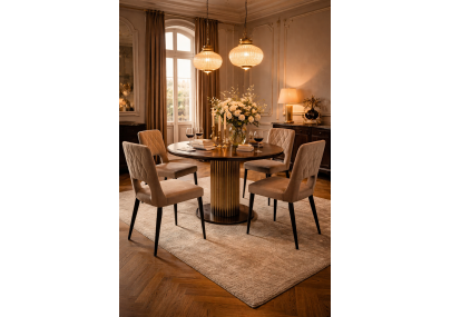 Silla Bruselas de Terciopelo Beige Arena Capitoneada – Patas de Metal Negro