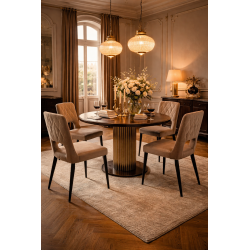 Silla Bruselas de Terciopelo Beige Arena Capitoneada – Patas de Metal Negro