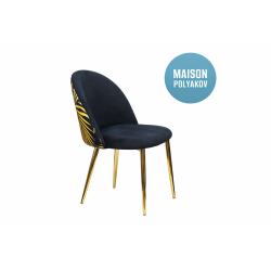 Cadeira de design em veludo preto com padrão de folhas tropicais e pernas em metal dourado – Estilo exótico chic