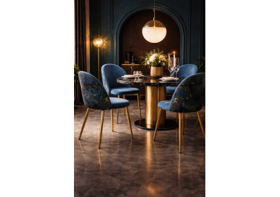 Sedia design in velluto blu anatra con gambe in metallo dorato – Stile esotico chic