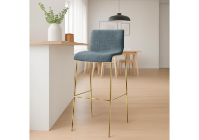 Lot de 2 tabourets de bar Hoover en tissu, 4 pieds, dorés bleu