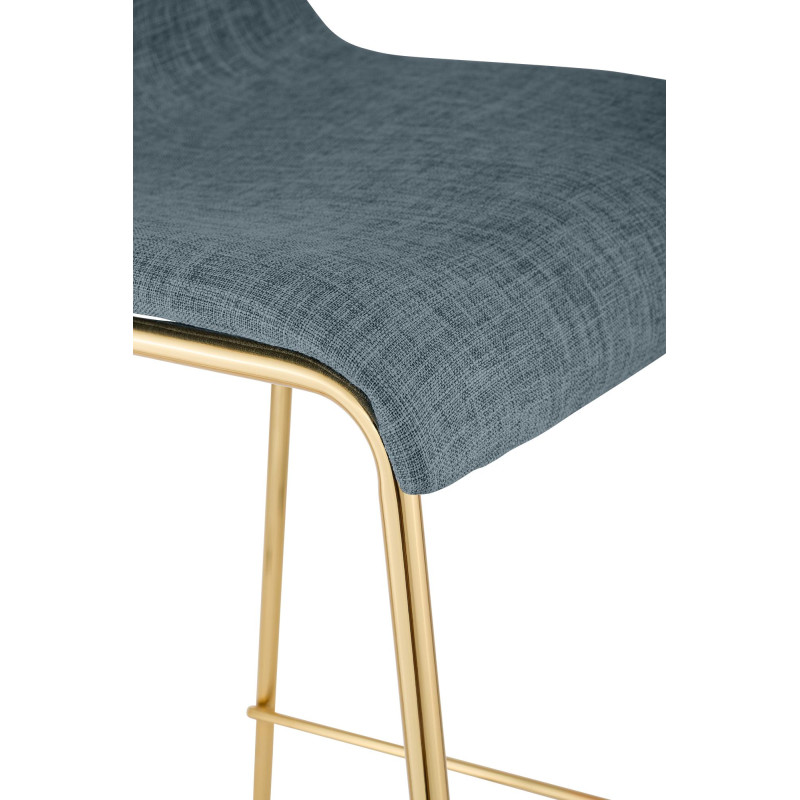 Lot de 2 tabourets de bar Hoover en tissu, 4 pieds, dorés bleu