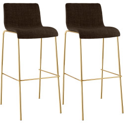 Lot de 2 tabourets de bar Hoover en tissu, 4 pieds, dorés brun