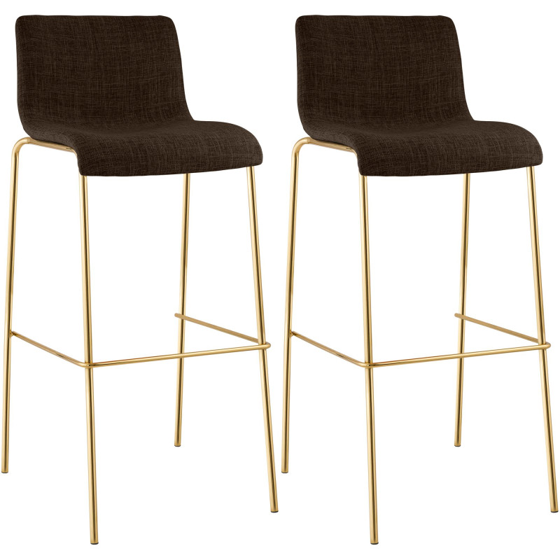 Lot de 2 tabourets de bar Hoover en tissu, 4 pieds, dorés brun