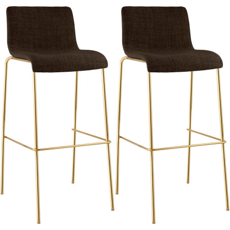 Lot de 2 tabourets de bar Hoover en tissu, 4 pieds, dorés brun