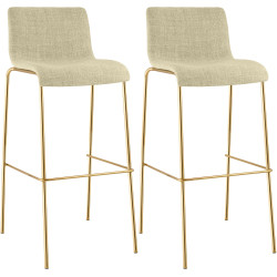 Lot de 2 tabourets de bar Hoover en tissu, 4 pieds, dorés crème