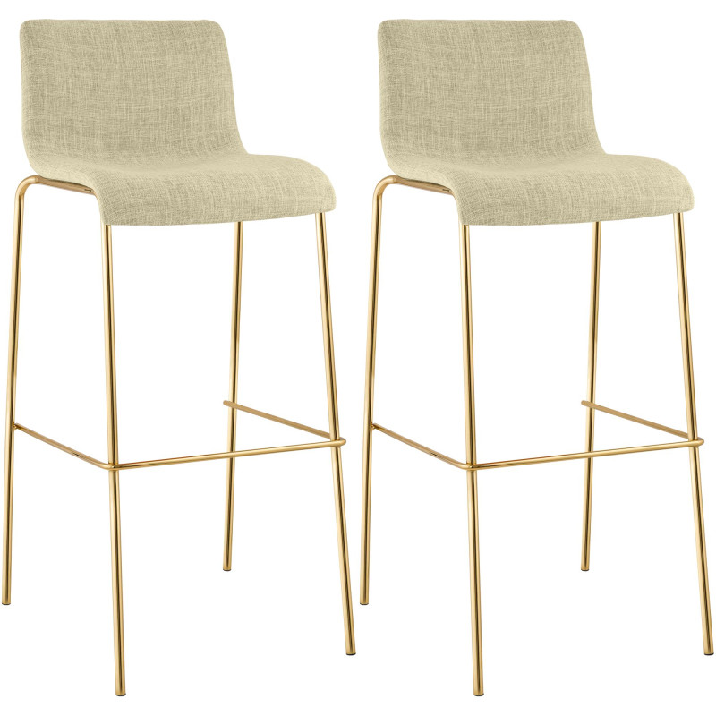 Lot de 2 tabourets de bar Hoover en tissu, 4 pieds, dorés crème