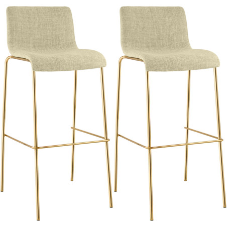 Lot de 2 tabourets de bar Hoover en tissu, 4 pieds, dorés crème