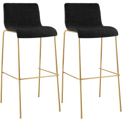 Lot de 2 tabourets de bar Hoover en tissu, 4 pieds, dorés gris foncé