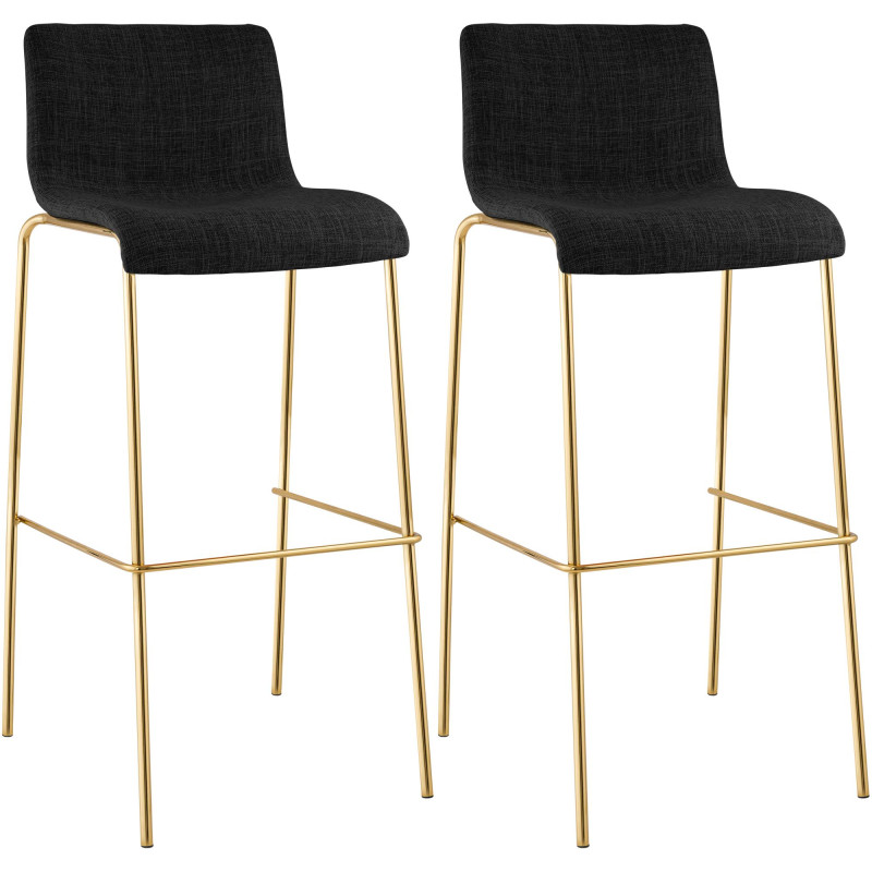 Lot de 2 tabourets de bar Hoover en tissu, 4 pieds, dorés gris foncé