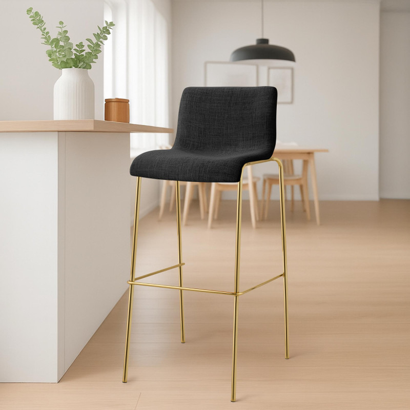 Lot de 2 tabourets de bar Hoover en tissu, 4 pieds, dorés gris foncé
