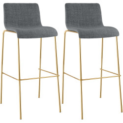 Lot de 2 tabourets de bar Hoover en tissu, 4 pieds, dorés gris clair