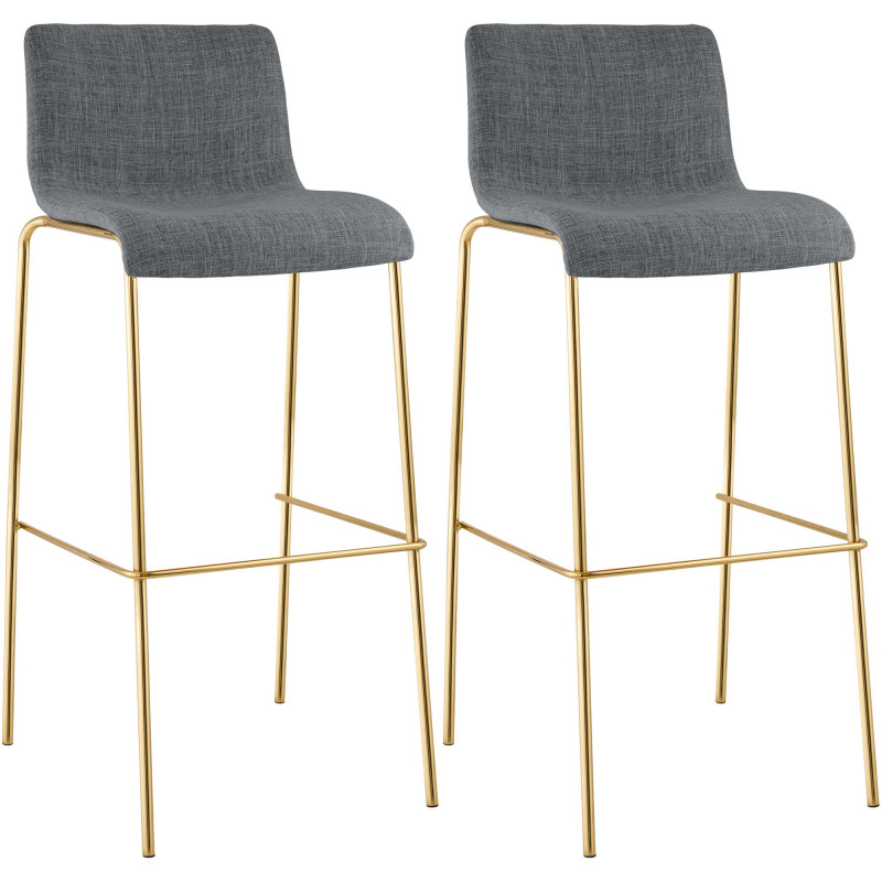 Lot de 2 tabourets de bar Hoover en tissu, 4 pieds, dorés gris clair
